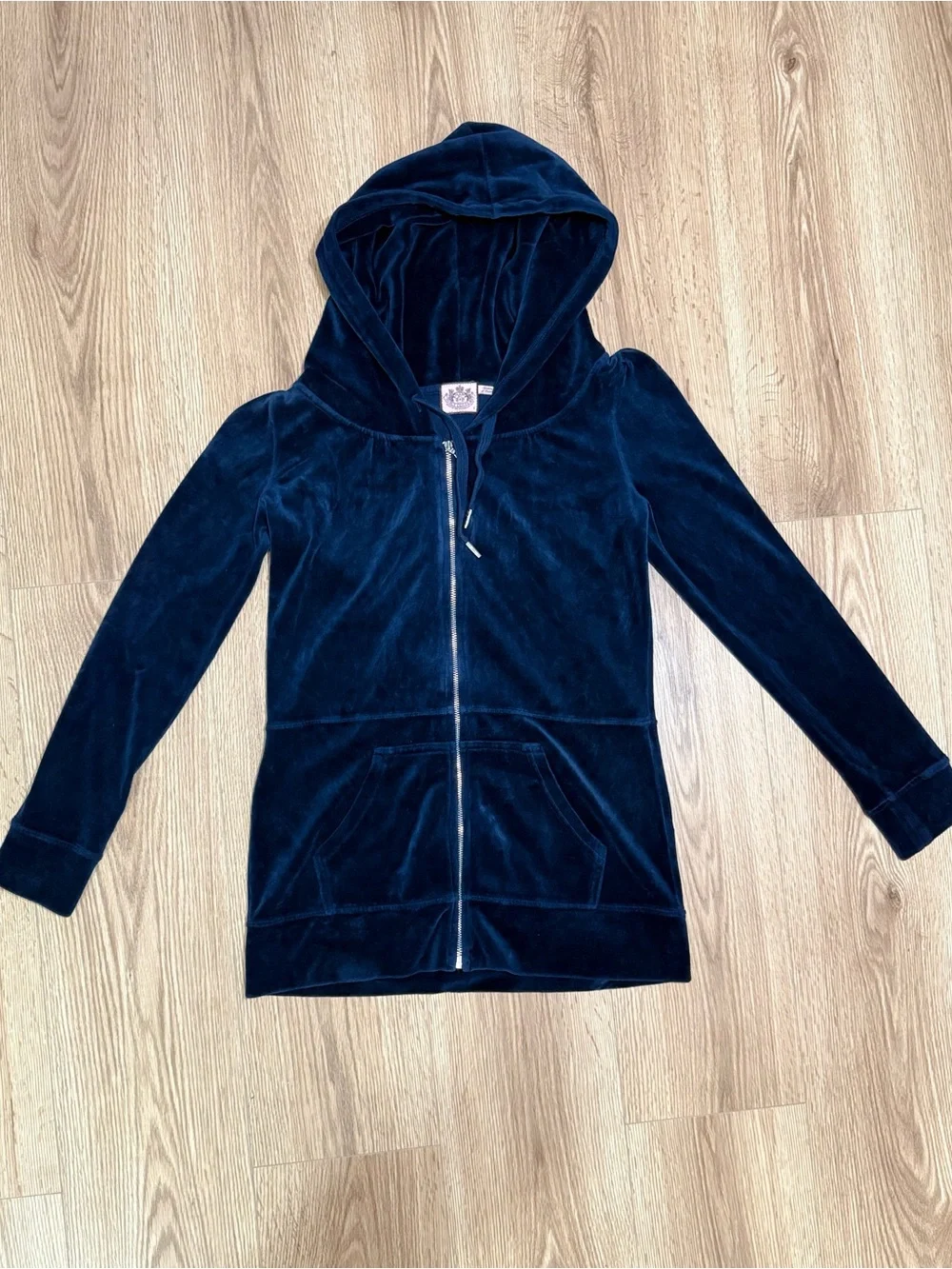 Vintage Juicy Couture Navy Blue Velour Zip-Up Hoodie - Size S